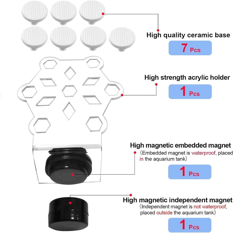 Saricho Coral frag Magnetic Holder, Magnetic Coral frag Plug Holder，Magnetic Coral frag Holder,Magnetic Coral frag Rack，The Small Magnetic Coral frag Rack Set with 7 Coral frag Plug Ceramic Bases - Image 2